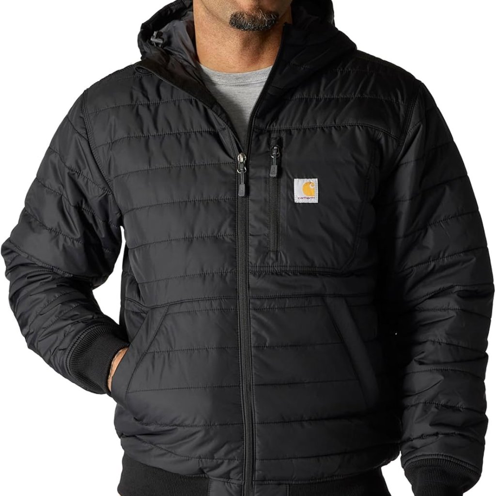Men's Black Hooded Jacket - Lightweight Insulation & Water Resistance, Large